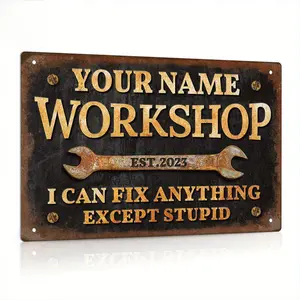 [Customized Workshop Sign] 1pc [Customized] Personalized Workshop Sign - Custom Name - Year - Vintage Garage Wall Decor - 12x8 Inches Metal Sign - Gift Ideas