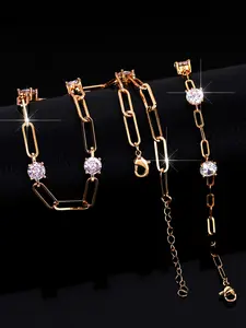 Exquisite Dazzling 18k Gold-Plated Copper Bracelet Necklace Set, Geometric Round Zircon Jewelry for Men Women, Daily Wear