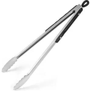 17-Inch Long -Handled Grill Tongs, Stainless Steel Metal Tongs for Cooking, Grilling, Charcoal, Barbecue/BBQ, Buffet