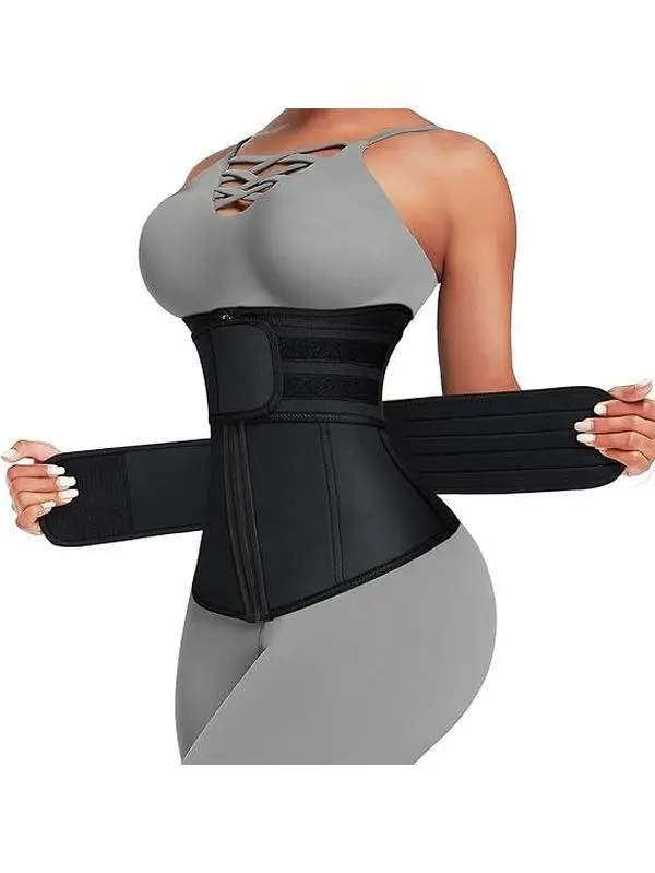 FeelinGirl Women's Long Torso Neoprene Waist Cincher - Double-Belt Zipper Waist Trimmer, Sauna Workout Shapewear for Womenswear & Underwear