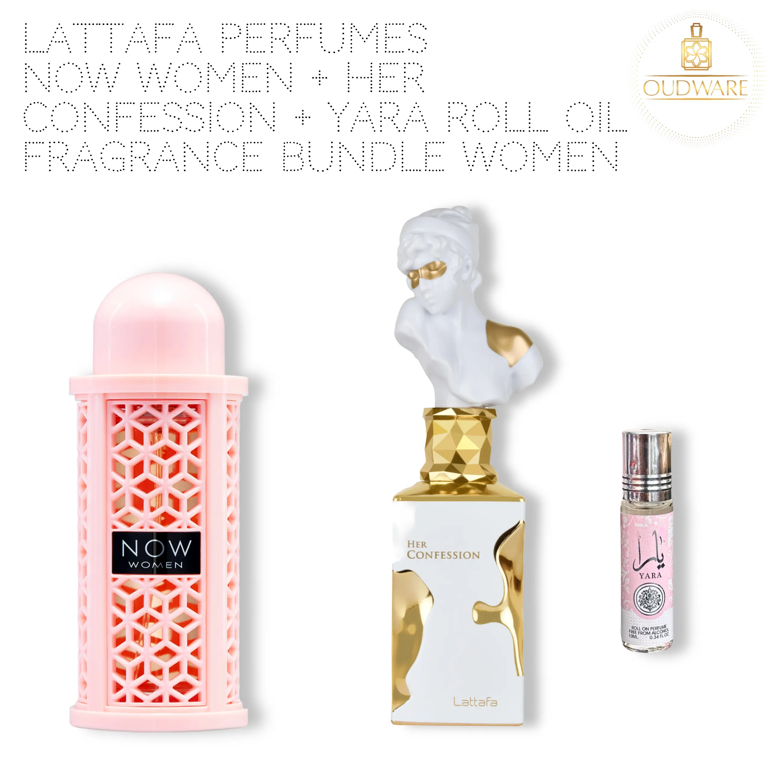 Lattafa Perfumes Her Confession + Now Women 100ml (3.4oz) + Yara Roll Oil 10ml (0.34oz) Long Lasting Perfumes  - Value Bundle For Women - Perfume Gift Bundle niche  fragrances, Edp Fragrance, Elegant Fragrance