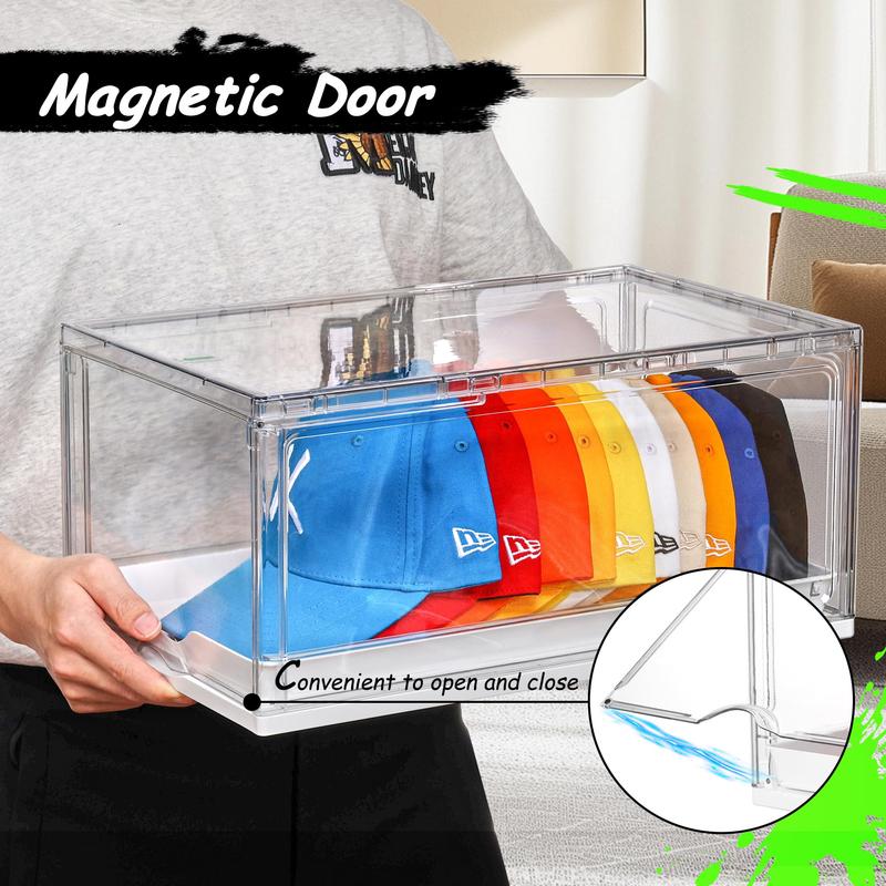 【New Arrrival】Vtopmart Hat Organizer for Baseball Caps,clothing with Clear Holder Box, Large Cap Storage with Sliding Tray, Stackable Rack Display Case & Magnetic Door, New Year Hauls