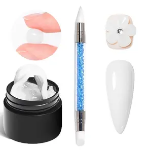 2pcs FourLily White Non-stick Solid Gel Kit Include Double Headed Pen, 3D Gel Nail Set for Extended Nail Gel Nail Shaping and Sculpting with Stereo Nail Shaping Gel, Manicure Polygel Nail Kit