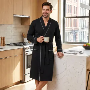 NY Threads Men's Knit Robe Lightweight Soft Lounge Bathrobe with Pockets Shawl Collar Kimono Style Sleepwear