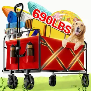 Heavy-duty foldable wagon on wheels with 360° swivel all-terrain wheels
