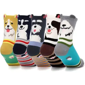 5 Pairs Women Cute Animal Socks, Dog Cat Socks, Novelty Funny Crew Sock, Animal Gifts for Women Dog and Cat Lovers