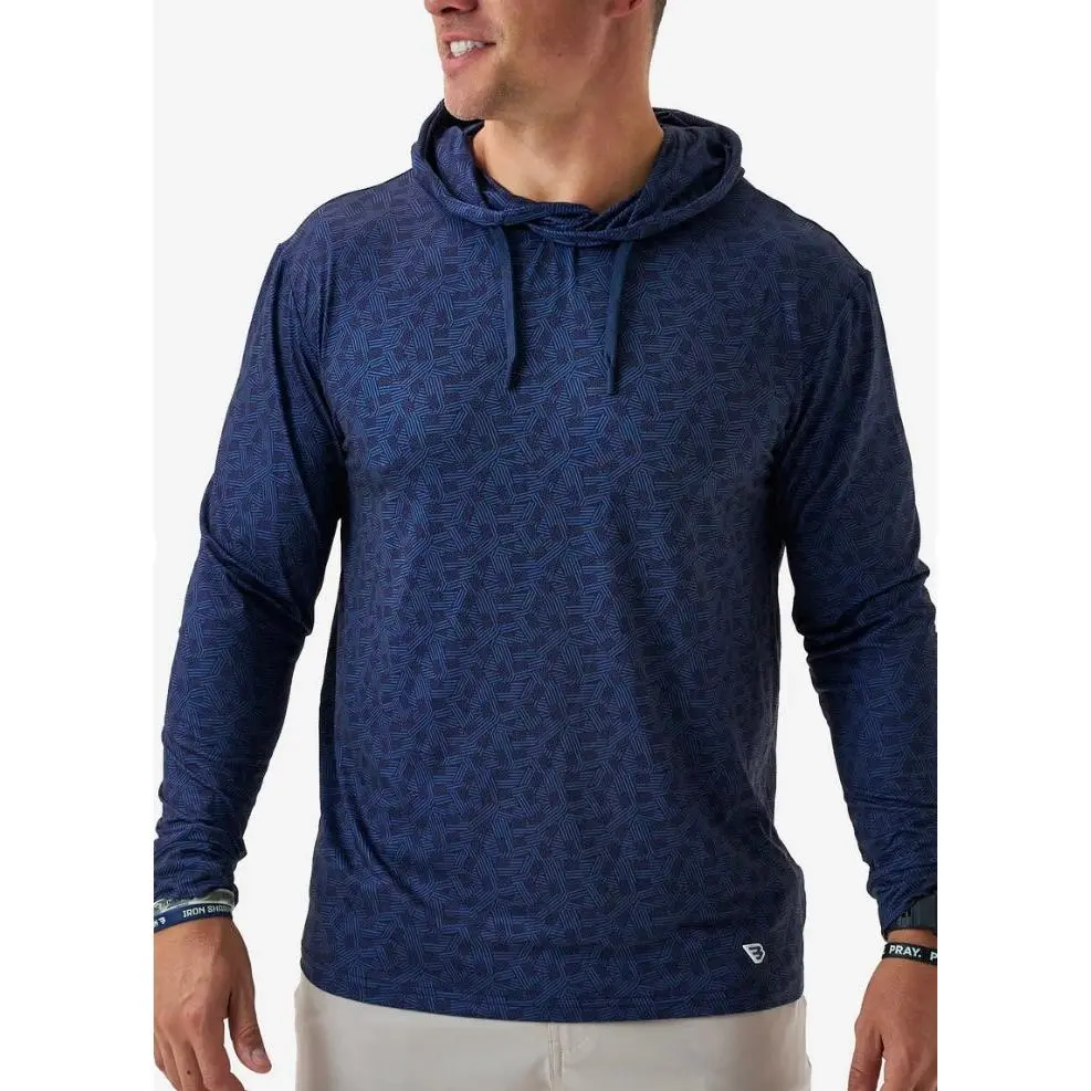 Burlebo Men's Performance Hoodie - Navy Stars & Stripes, Lightweight Hydro Performance Active Athleisure Fitness Hoodie, UPF 50+ UV Anti-Microbial, Drawstring, True-to-Size Large, Breathable Quick Dry Casual Sportswear for Hiking/Light Outdoor Fishing, Ac