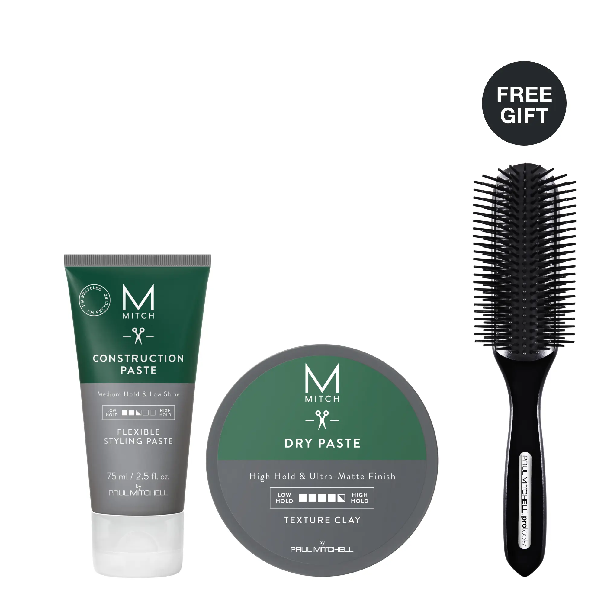 MITCH by Paul Mitchell Modern Mullet Styling Kit for Men – Construction Paste and Dry Paste for Definition + Matte Hold with FREE 407 Styling Brush*