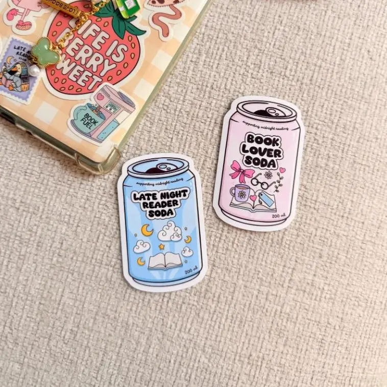 Bookish Soda Stickers Pack - Modern, 3" Length Waterproof Vinyl Decals, Reading Accessory to Enhance E-Reader and Books, Literary Gift for Readers (Fits Kindle, Journals)