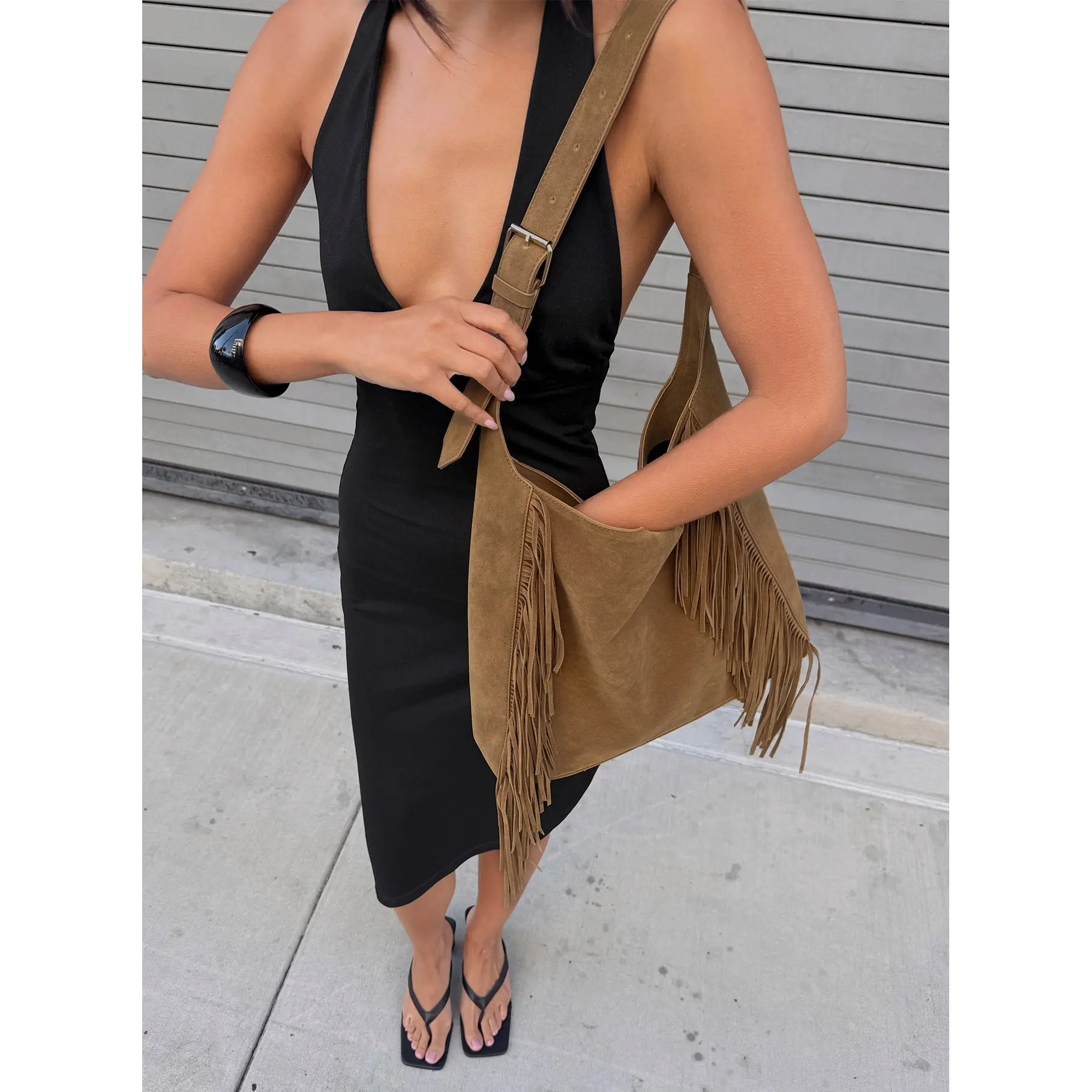 Endless Nights Tassel Faux Suede Shoulder Bag Brown
