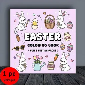 Easter Themed Coloring Book for Kids, 22 Pages with Rabbits, Eggs, Chickens, Easy Lines, Perfect Gift for Easter, Preschool Craft Activity