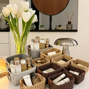 3pcs Rope Woven Storage Baskets Set, Handle Included, Home Desktop Organizer, Versatile Craft Basket for Various Uses
