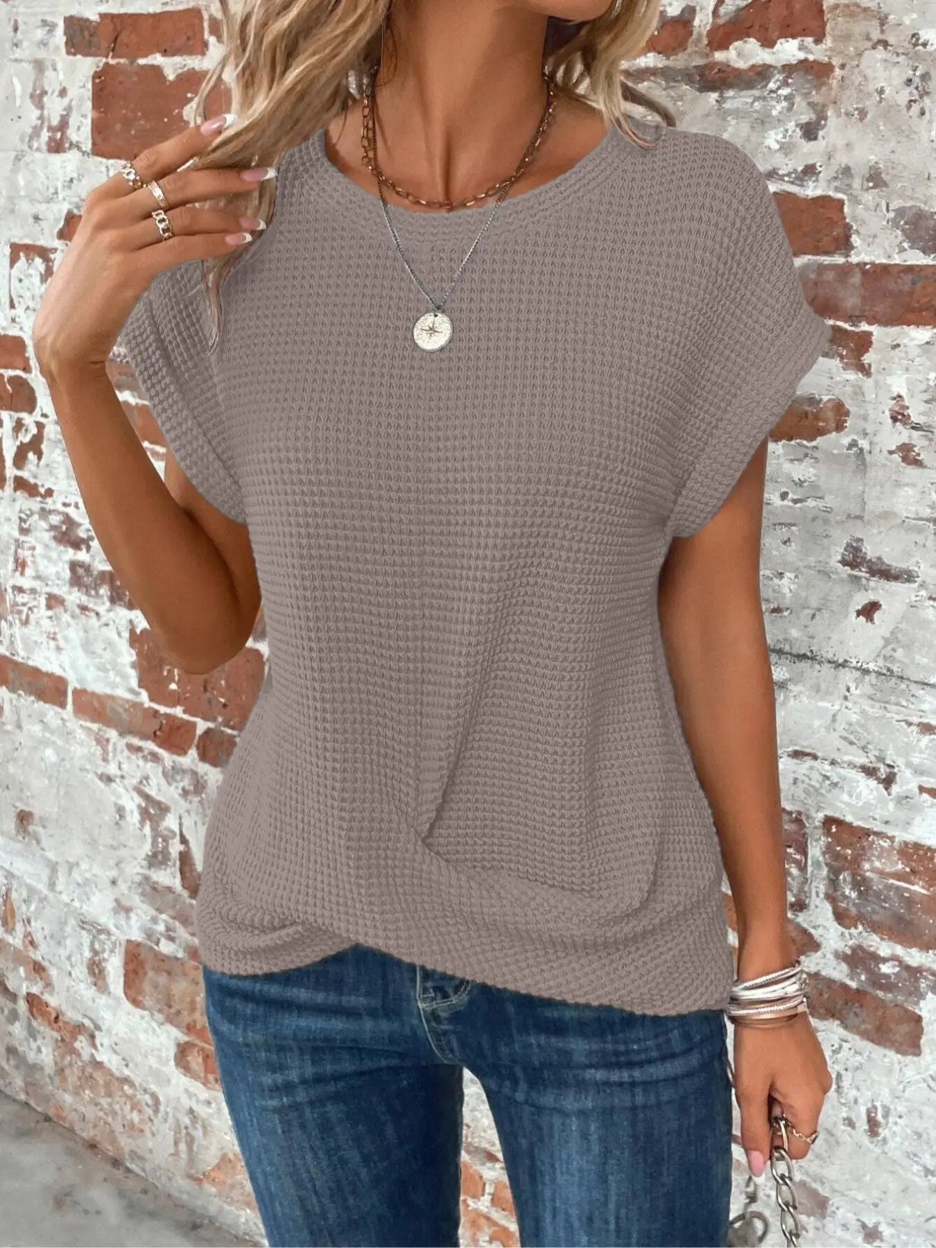 Women's Plain Twist Hem Batwing Sleeve Tee, Casual Short Sleeve Round Neck T-shirt for Daily Wear, Ladies Clothes for All Seasons