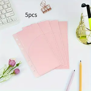 A6 5 Sheets Minimalist Pink 6-hole Double-layer Loose-leaf Budget Bag Creative Detachable Loose-leaf Notebook Replacement Core