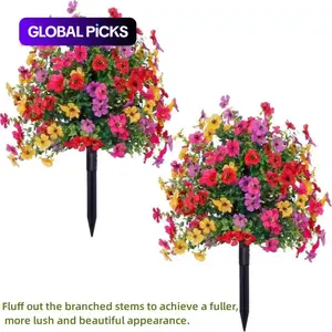 2 Bundles Artificial Violet Rose Bushes, Outdoor UV Resistant Waterproof Artificial Fake Flowers, Decorative Flowers, Garden Porch Patio Decor, Low Maintenance No Watering Needed #GLOBAL PICKS