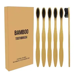 Hard Toothbrush Bamboo Toothbrush for Adult Manual Toothbrsuh Hard Bristles Pack of 6 Oral