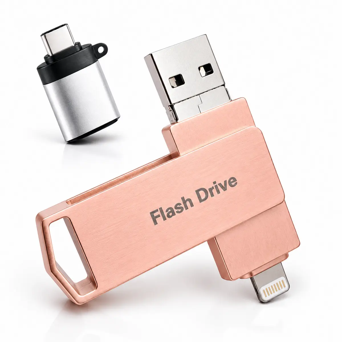 512GB MFi Certified 4-in-1 Lightning Flash Drive, Photo Backup Stick for iOS Users, Lightning/USB-A with USB-C Adapter, Plug-and-Play No-App-Required Data Storage for iPhone iPad PC Mac