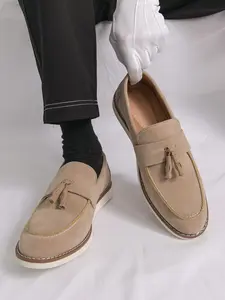 Men's Velvet Fringe Loafers, Flat Slip-On Casual Business Shoes, Soft Leather Design, Comfortable Footwear for Daily Wear
