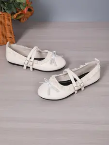 Sweet Retro Lace Trim Mary Jane Women Shoes, Soft Sole Comfortable Flat Heels, Round Toe Bow Design, Versatile Low Top Footwear