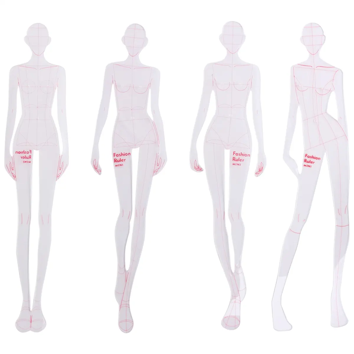 Type A Manual Proportional Fashion Illustration Ruler with Mannequin Heads - 1 Drawing Template, 1 English Manual, Clothing Measuring Aid for Designers, Efficiency-Boosting Tool (As Shown)