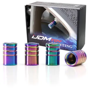 iJDMTOY 4pc Tuner Racing Style Neo Chrome Aluminum Tire Valve Caps (Cylinder Shape)