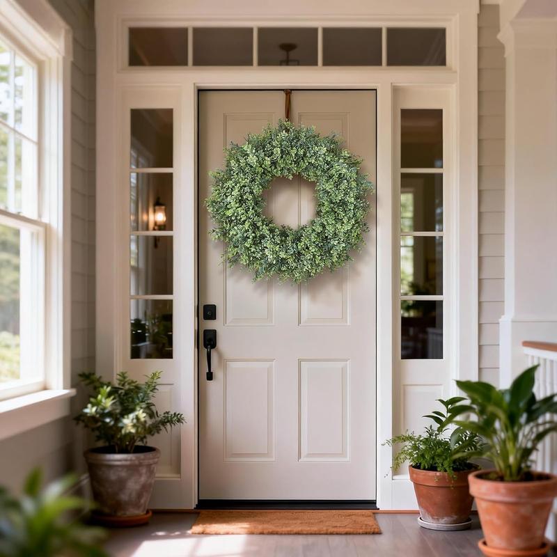 32'' Large Boxwood Wreath for Front Door, Porch, Window- Artificial Boxwood Leaves Greenery Outdoor Wreath for Home, Farmhouse Wall Decor- Spring, Summer, Fall, All Seasons (Green)