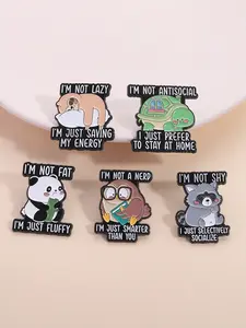 5 Animal Sarcasm Pins, Cartoon Style with Self-Mocking Quotes, Perfect for Social Anxiety Ice Breaker, Unique Gift Idea