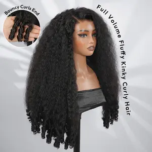 [C-Part Design Wigs] West Kiss Kinky Burmese Curly Glueless Right Side Part 7x5 Lace Closure Wig With Spiral Curls Ends Pre Plucked Human Hair