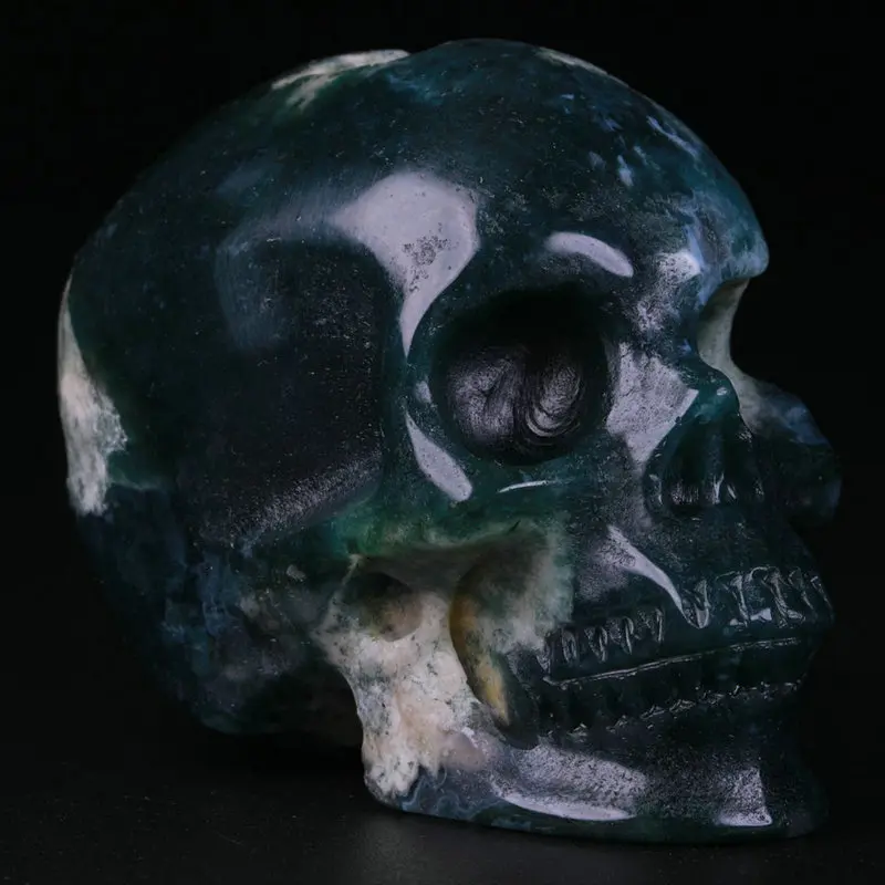 2.0 " Green Moss Agate Carved Crystal Skull, Super Realistic, Crystal Healing