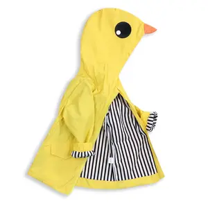 HAPPYMA Toddler Baby Boy Girl Duck Raincoat Cute Cartoon Hoodie Zipper Coat Outfit with Striped Lining for Kids