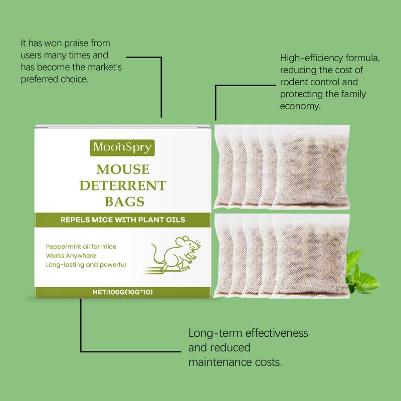 Mouse Repellent Pouches – Natural Rodent Deterrent with Peppermint Oil (10 Pouches) – Safe & Non-Toxic – Keep Mice Out of Homes, Garages, Warehouses & Cars – People & Pet Friendly