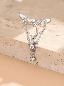 Women's Elegant Rhinestone Decorated Heart & Wing Design Navel Ring, Trendy All-match Navel Ring, Fashionable Body Piercing Jewelry for Women & Girls for Party Decoration, Heart Design Chain