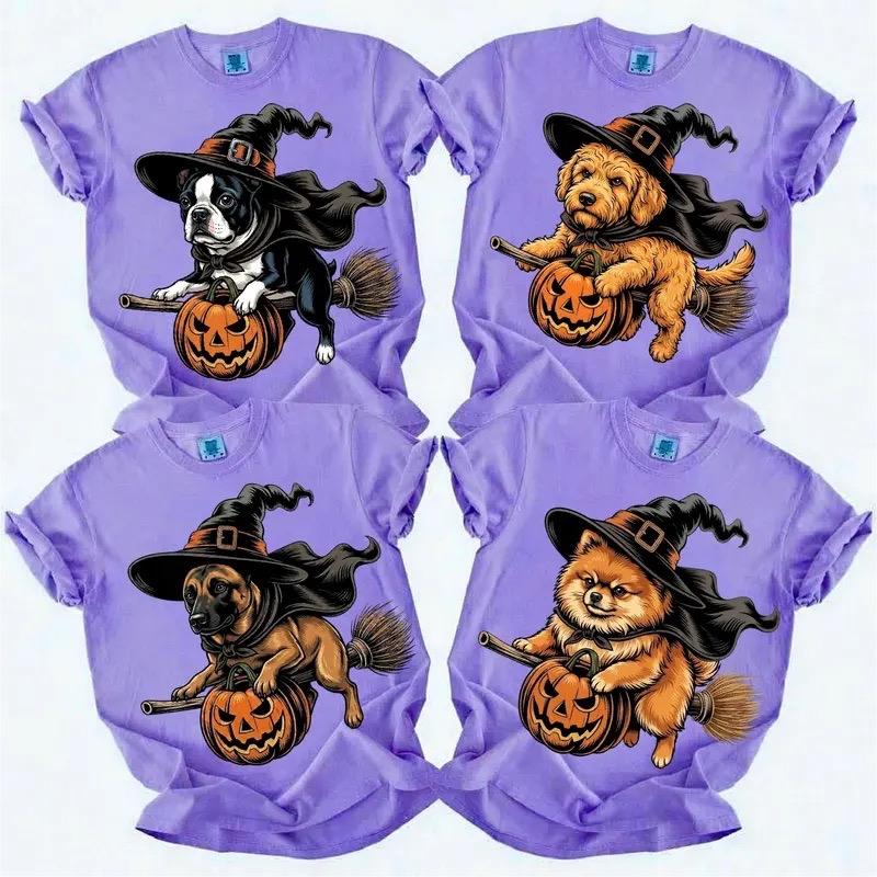 Custom Dog Comfort Colors 50+ | Funny Halloween Themed Shirt for Dog Lovers | Breed Specific Witch Costume Dog Print Tee – Cute Halloween Style | Halloween Gift for Dog Lovers – Violet Color