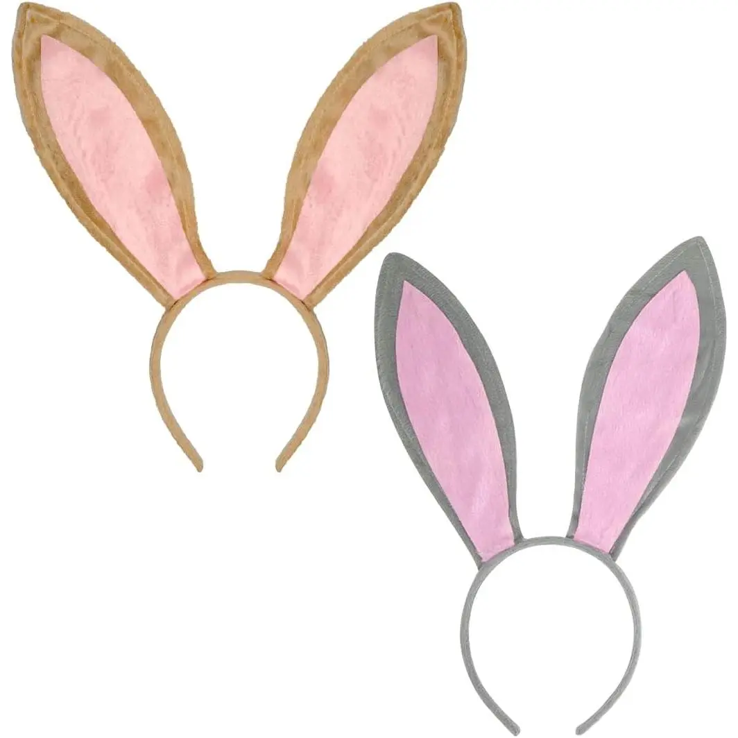 Bunny Ears Headband - 2 Pack Bendable  Ears for Women, Men and  - Bunny Ears Headband Set - Bunny Costume Accessories - (Gray and Brown)