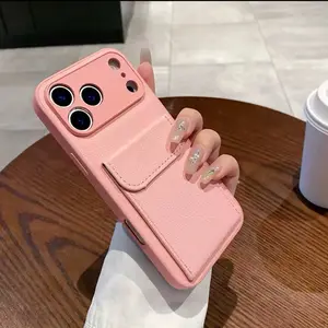 Card Slot Wallet PU Leather Bracket Case For iPhone 17 ProMax 17air 14 15 16 Plus 17 11 12 13 Pro Max Business Photo Clip Cover