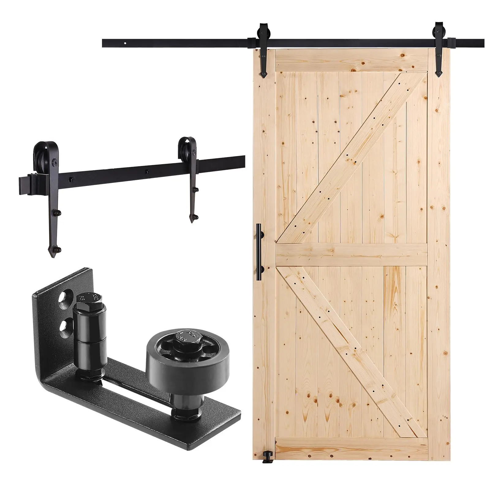 VEVOR Barn Door and Hardware Kit,  , 42" x 84" Wood Sliding Barn Door, Smoothly and Quietly, Barn Door Kit with 8-in-1 Floor Guide and Door Handle, Spruce Wood Panelled Slab, Easy to Install#BackToSchool