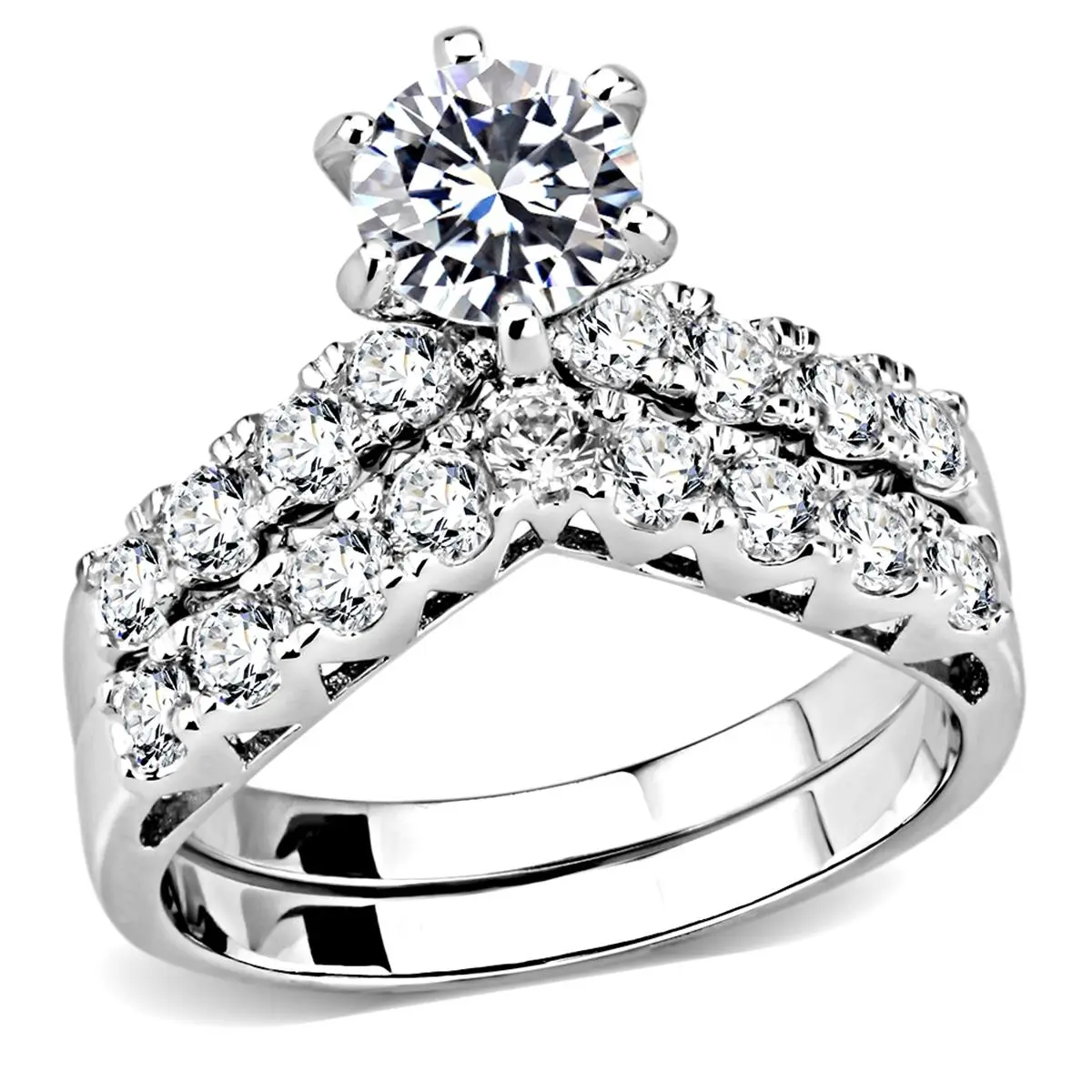 Alamode 3W1513-5 Women Rhodium Brass Ring with AAA Grade CZ in Clear - Size 5