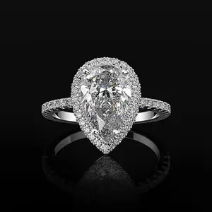 Creative Sparkling Water Drop Shaped Ring Light Luxury High-end Full Diamond Women's Ring White Golden Yellow Pink Sizes 5-12