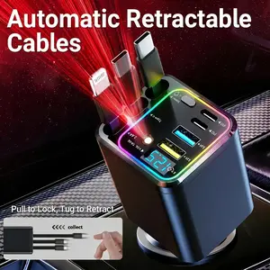 7-in-1 Ultimate Power Station for Phone, Pad & Laptop,Car Charger: Starry LED,1-Click Galaxy Projector,Tangle-Free Retractable Cables & Super Fast Charge,PD20W,USB-A 65W,All 120W Max,Power Hub