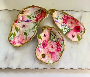 Pink Floral Oyster Shell Ring Dish