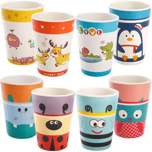 8 Pack Kids Cups, 8 Oz BPA Free Drinking Cups for Children, Reusable Cute Cups Cartoon Tableware for Home, School, Parties or Outdoor Use, Dishwasher Safe
