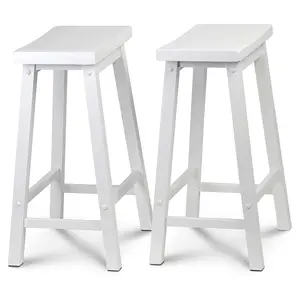 PJ Wood Classic Saddle-Seat 24" Tall Kitchen Counter Stools, White, (Set of 2)