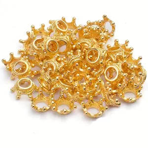 [60pcs Crown Beads] 40/50/60pcs Mini Cute Three-dimensional Crown Alloy Beads | Large Hole Spacer for DIY Jewelry Making, Earrings, Bracelets, Necklace Craft Accessories, Golden And Silvery