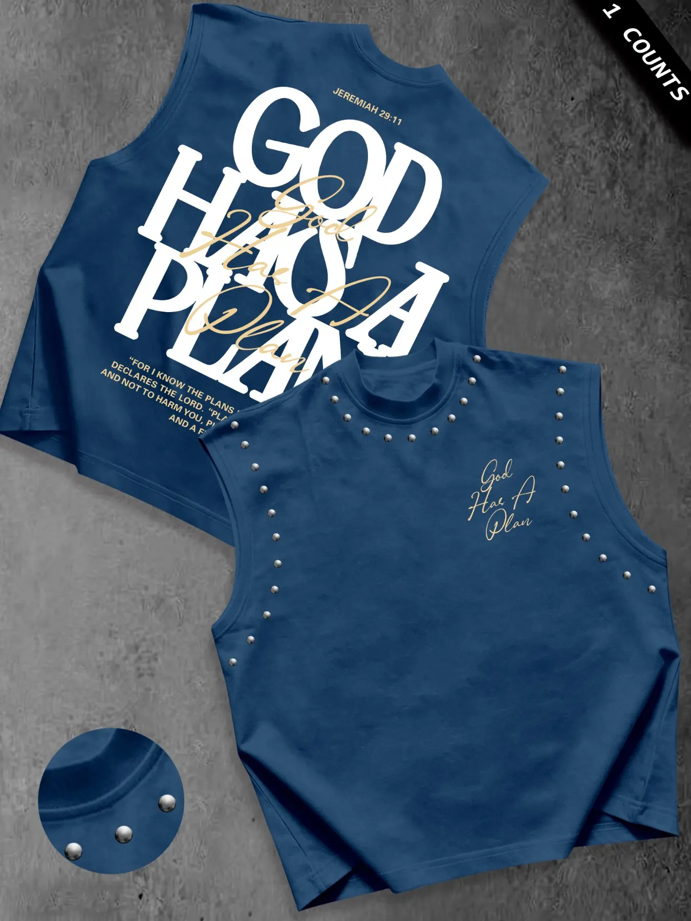 Men's "God Has A Plan" Graphic Text Print Sleeveless Loose Tank Top, Studded Detail Streetwear Vest, Religious Faith-Based Casual Top #GodHasAPlanTank #FaithBasedStreetwear #StuddedTankTop #ReligiousPrintVest #TikTokMadeMeBuyIt