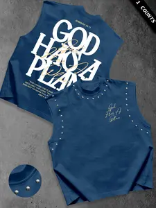 Men's "God Has A Plan" Graphic Text Print Sleeveless Loose Tank Top, Studded Detail Streetwear Vest, Religious Faith-Based Casual Top #GodHasAPlanTank #FaithBasedStreetwear #StuddedTankTop #ReligiousPrintVest #TikTokMadeMeBuyIt