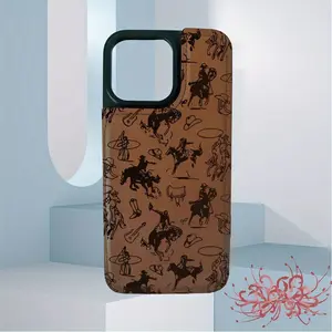 A high-end leather cardholder phone case with western cowboy pattern, suitable for iPhone 17 Air/16 Plus/15 Pro Max/14 Pro/13/12/11/XS Max/X phone case, perfect choice for holiday gifts for family, friends, lovers, boyfriends, girlfriends KBPK09