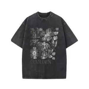 Vintage Floral Garden Graphic Tee Unisex Top Washed Black Oversized Crewneck Short Sleeve Streetwear Soft Cotton Casual Everyday Outfit