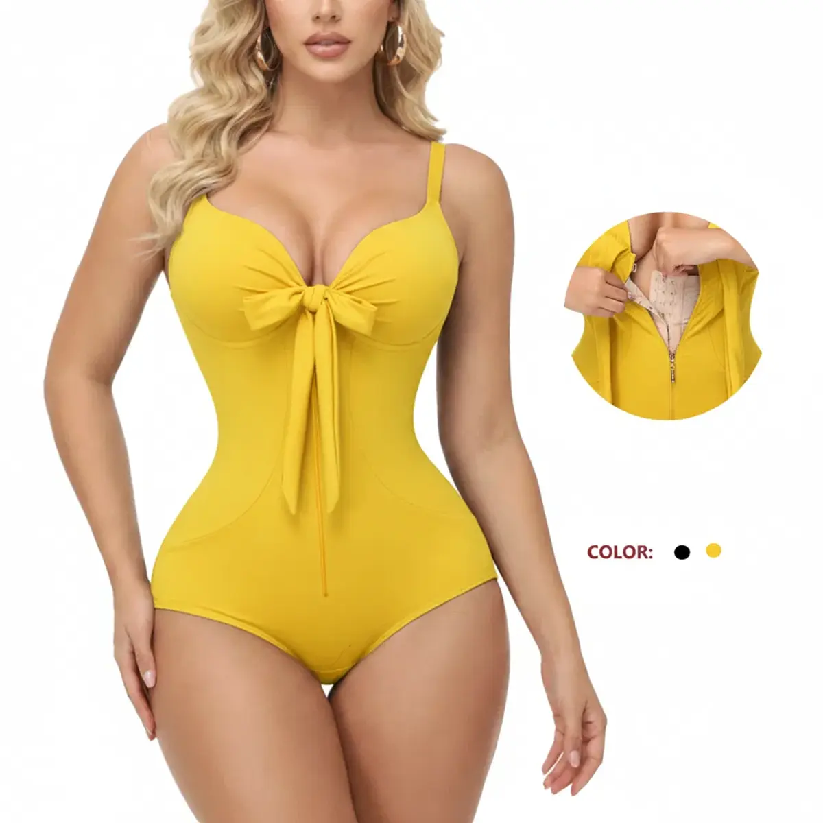 JOSHINE SHAPER Women's 1-Piece Shapewear Swimsuit, Tummy Control Ruched Push-Up V-Neck Slimming Bathing Suit