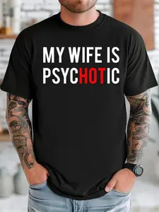 My Wife is Psychotic Shirt, Funny Casual Fitted Long Husband Shirt, Father's Day Gift, Birthday or Anniversary Gift for Husband, Funny Men's Gift Ideas Animal Graphic tees Top