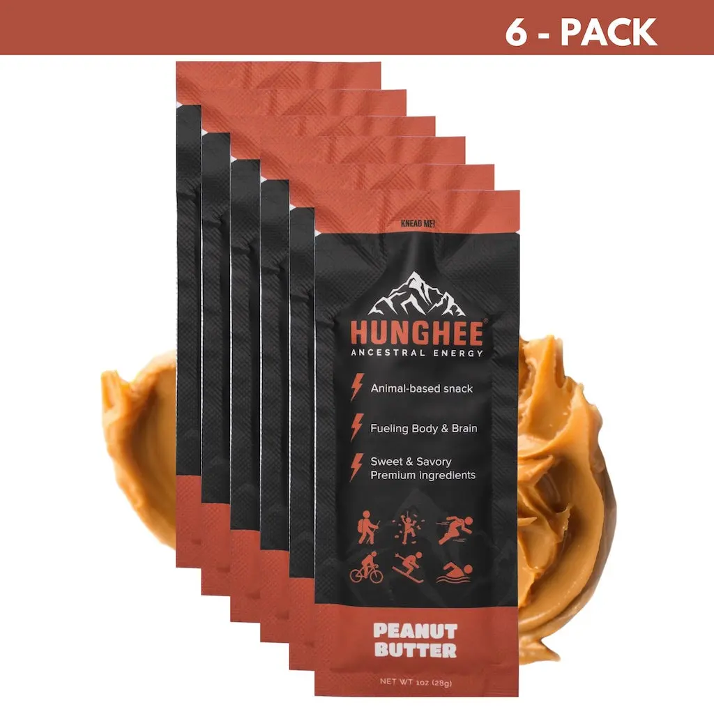Hunghee Energy Peanut Butter 6-PACK - Organic Grass-Fed Ghee Packets Raw Honey & Sea Salt Healthy Snack